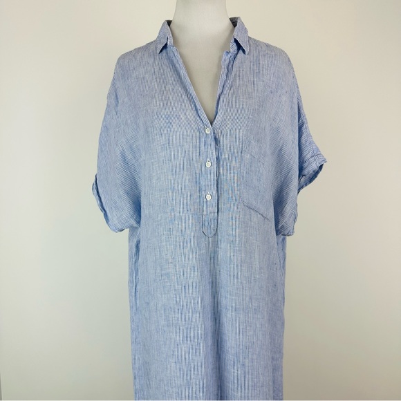 GRAYSON The Artist Blue White Linen Popover Dress Size Medium - Picture 2 of 12